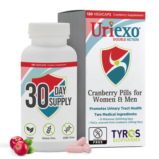 Uriexo Vegicaps - For Urinary Tract Infection (UTI), Antibiotic-Free, D-Mannose & Proanthocyanidins (PACs), Vegan, Gluten Free, GMO Free, Kosher & Halal, 120 count