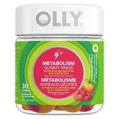 OLLY Metabolism Gummy Rings supports metabolism and digestion* Snappy Apple with apple cider vinegar, vitamin B12 & chromium 30 gummies, 30 count (Pack of 1)