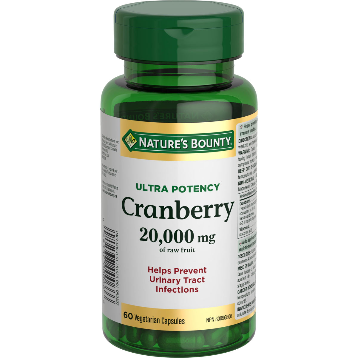Nature's Bounty Cranberry Ultra Potency 20000mg, 60 Vegetarian Capsules