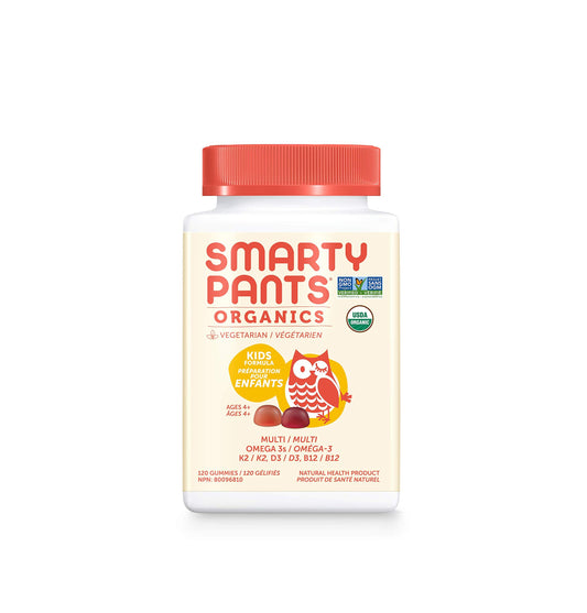 SmartyPants Gummy Vitamins Organic Gummy Kids Daily Multivitamin: Probiotic, Vitamin C, D3 & Zinc for Immunity, Biotin, Omega 3, B6, Methyl B12 for Energy (Single Bottle, 30 Day Supply), Orange, 120 count