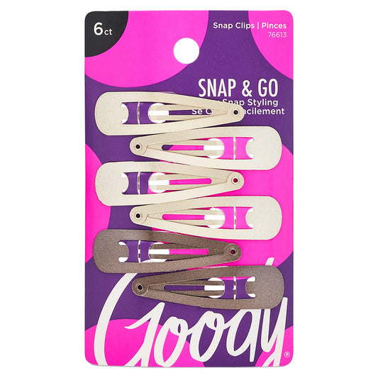 Goody Metal Contour Hair Snap Clips, 6 Count, Blonde Assorted Colors, Just Snap Into Place, Suitable for All Hair Types, Pain-Free Accessories for Women, Men, Boys and Girls, All Day Comfort