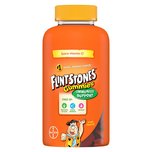 FLINTSTONES Kids Multivitamin Gummies Plus Immunity Support- Multivitamins for Kids, Kids Gummy With Zinc and Extra Vitamin C‡, Free of Artificial Sweeteners, Free of Aspartame, Free of Synthetic FD&C Dyes, 180 Gummies