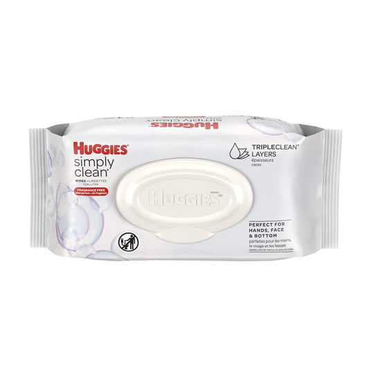 Huggies Simply Clean, Fragrance free, 1 Flip Top Pack, 64 Wipes