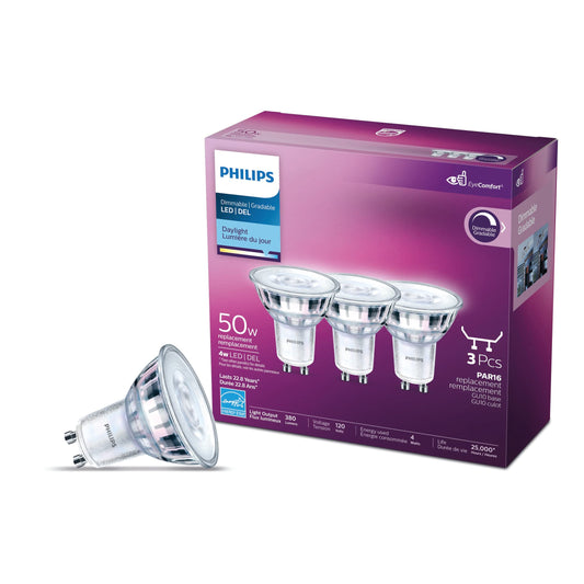 Philips LED - 50W GU10 Glass Daylight (5000K) 3 Pack