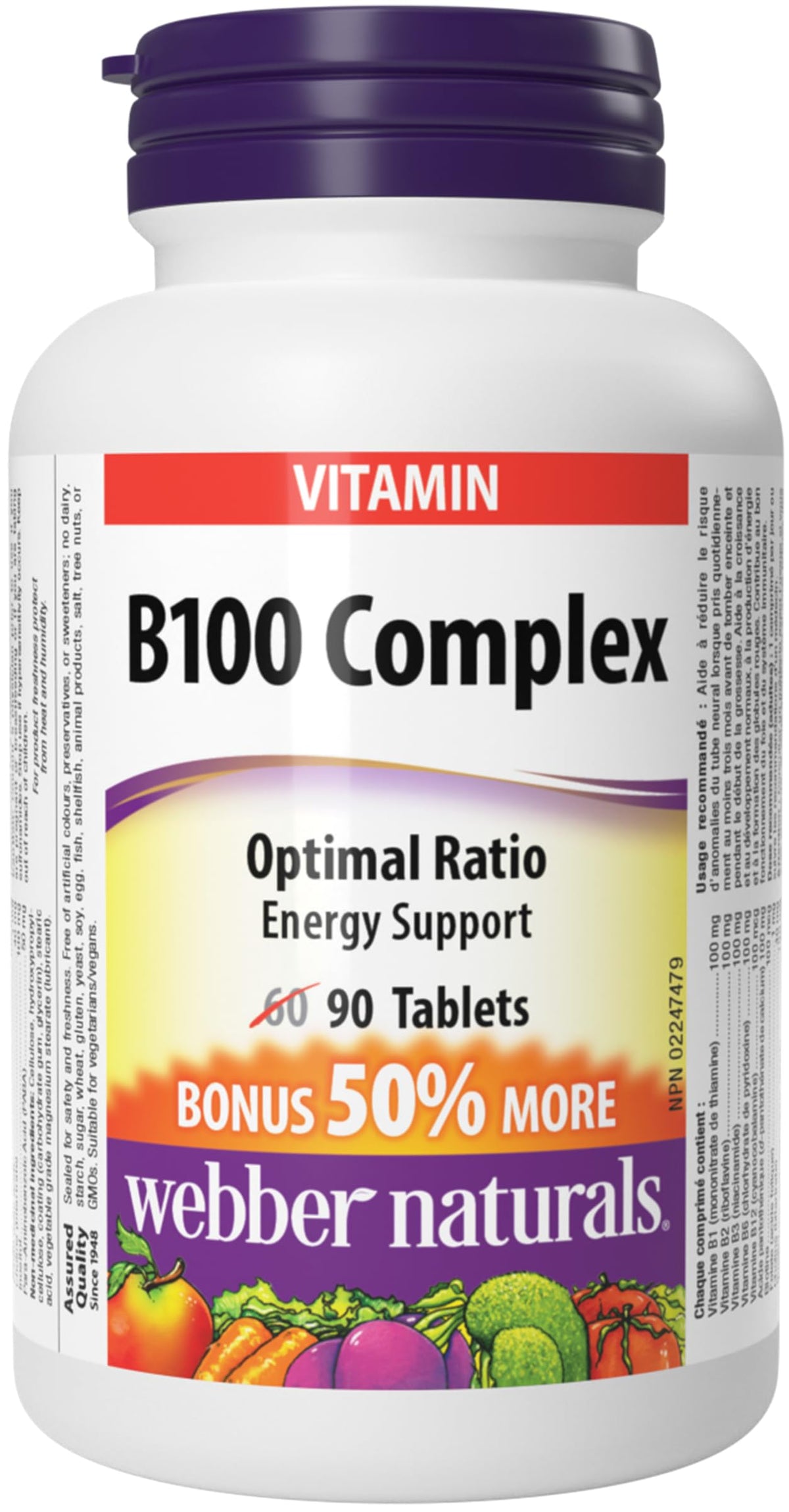 Webber Naturals Vitamin B100 Complex, 90 Tablets, Supports Energy Production and Metabolism, Vegan