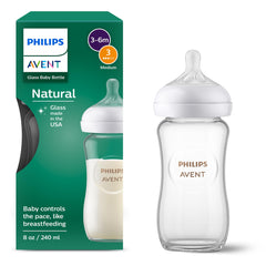 Philips Avent Natural Glass Baby Bottle with Natural Response Nipple (Medium Flow, Flow 3), 8oz, SCY913/01