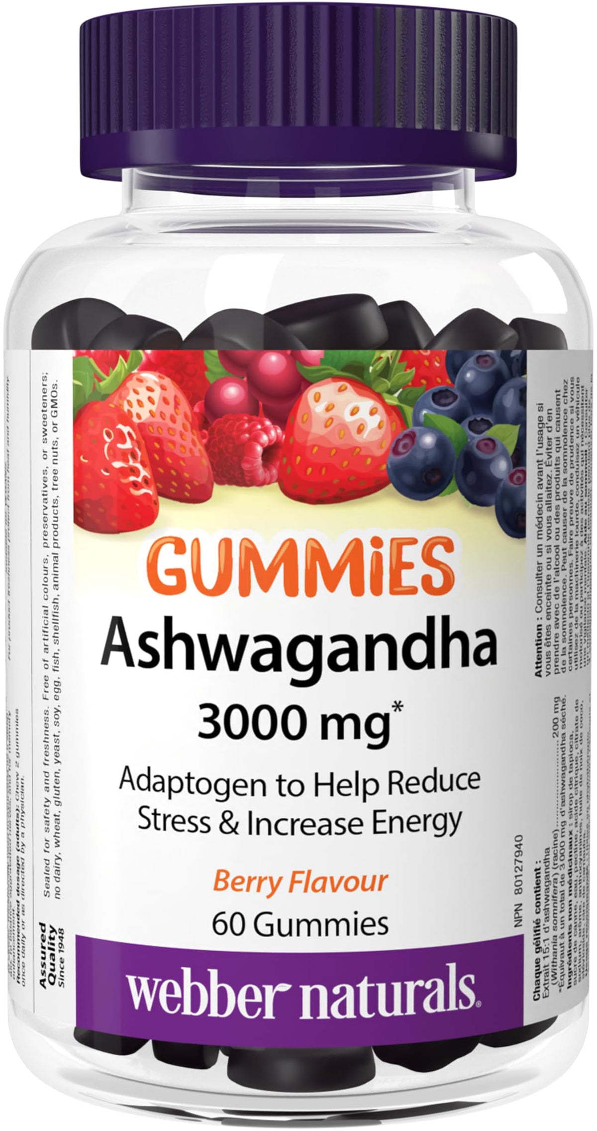 Webber Naturals Ashwagandha Gummy, 60 Berry Flavoured Gummies, Helps to Reduce Stress and Increase Energy, Vegan