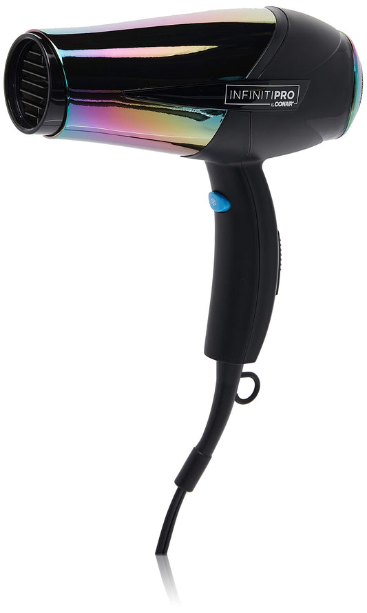 Infinitipro by Conair 295NC Full Size Tourmaline Ceramic Rainbow Finish Hair Dryer, 1875 Watts Blow Dryer, 3 Heat and 2 Speed Settings, Includes Concentrator and Diffuser, Cool Shot, Removable filter