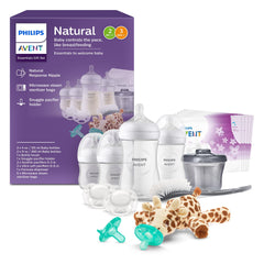 Philips Avent Natural All-in-One Baby Gift Set, Bottles with Natural Response Nipples, 2x 4oz (Slow Flow, Flow 2) and 2x 9oz (Medium Flow, Flow 3), 2x Soothie and 2x Ultra Soft Pacifiers, SCD839/02