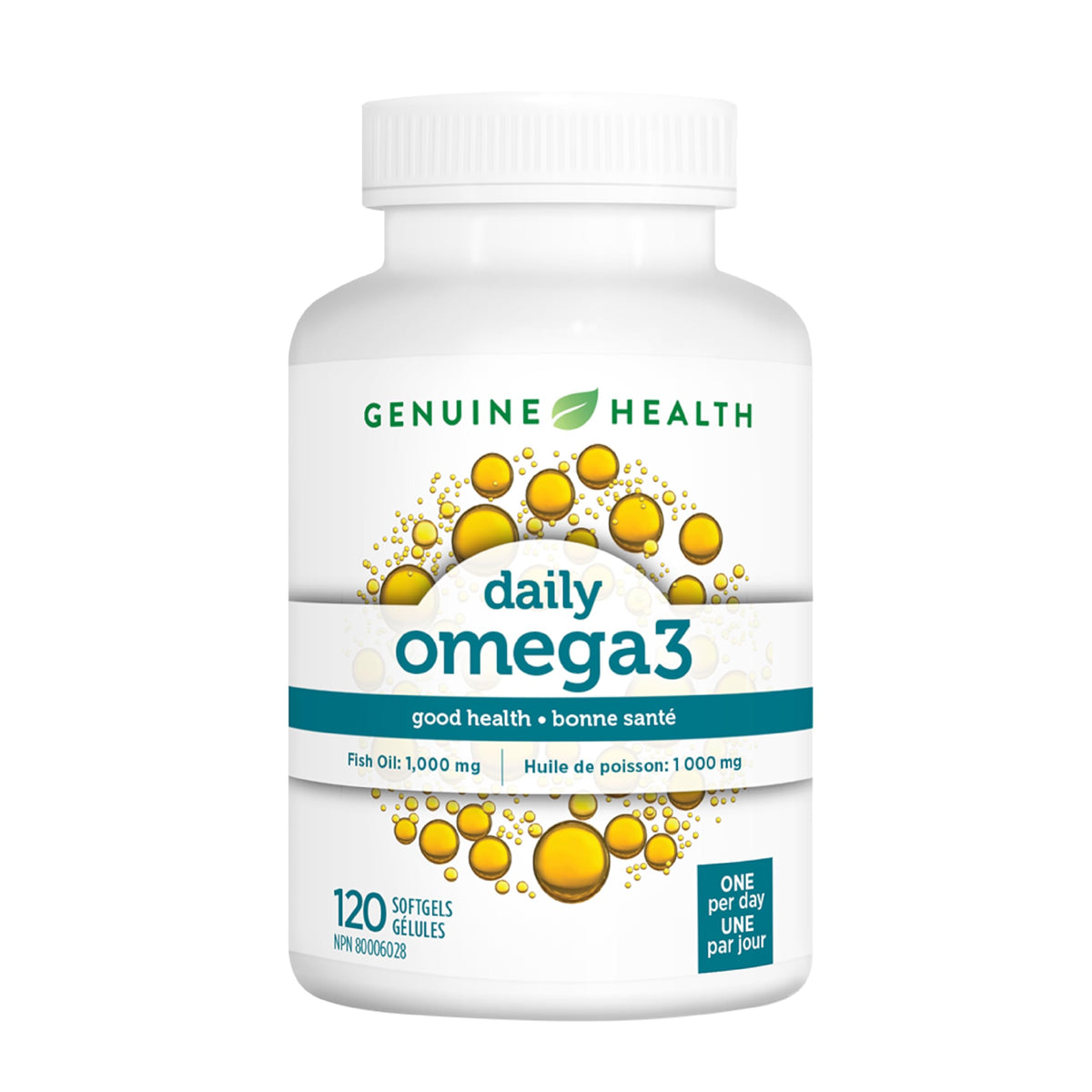 Genuine Health Omega3+ Daily, 120 softgels, 160 mg EPA, 100 mg DHA, Supports healthy heart and brain function, Wild-caught, Non-GMO