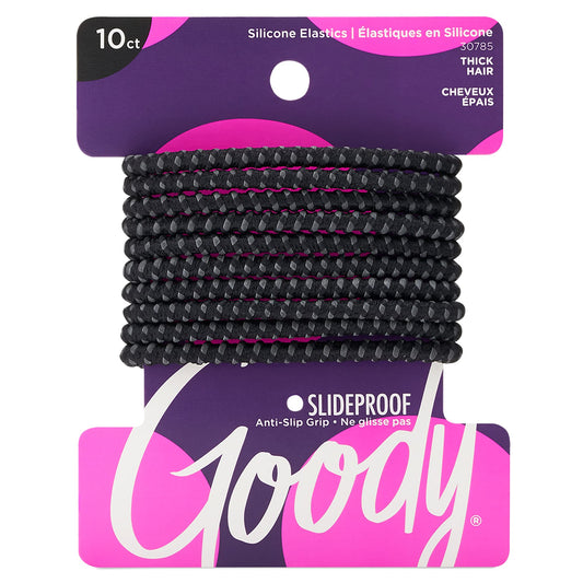Goody Nonslip Womens Elastic Hair Tie Black - 4MM for Medium Hair- Ouchless Pain-Free Hair Accessories for Women Perfect for Long Lasting Braids, Ponytails and More, 10 Count (Pack of 1)
