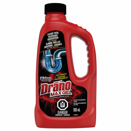 Drano Max Gel Drain Clog Remover and Cleaner, Unclogs and Removes Hair, Soap Scum, Blockages and More from Showers and Sinks, 900mL