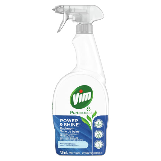 Vim Power & Shine Spray Cleaner removes limescale and soap scum Bathroom with 100% naturally derived descaling agent 700 ml