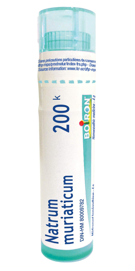 Boiron Natrum muriaticum 200k,Homeopathic medicine. Each tube contains 4 g (approximately 80 pellets)
