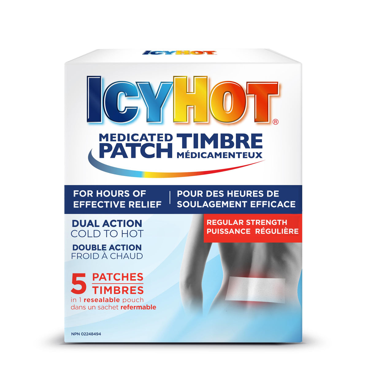 Icy Hot Medicated Pain Patch, Muscle and Joint Pain Relief for Simple Backaches, Lumbago, Arthritis, Strains and Sprains, NSAID-Free, Menthol 5%, 5 Count