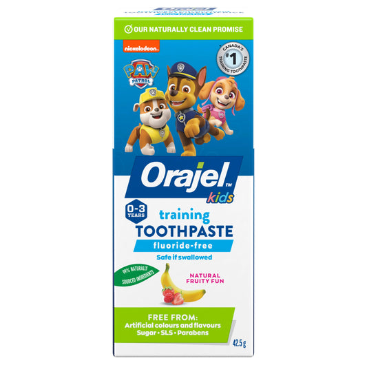 Orajel Kids Paw Patrol Fluoride-Free Training Toothpaste – Natural Fruity Fun Flavor, Pediatrician Recommended, Safe for Children, 1.5oz Tube