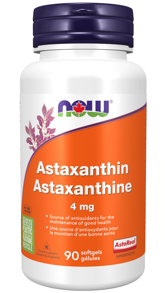 NOW Supplements, Astaxanthin 4 mg derived from Non-GMO Haematococcus Pluvialis Microalgae and has naturally occurring Lutein, Canthaxanthin and Beta-Carotene, 90 Softgels