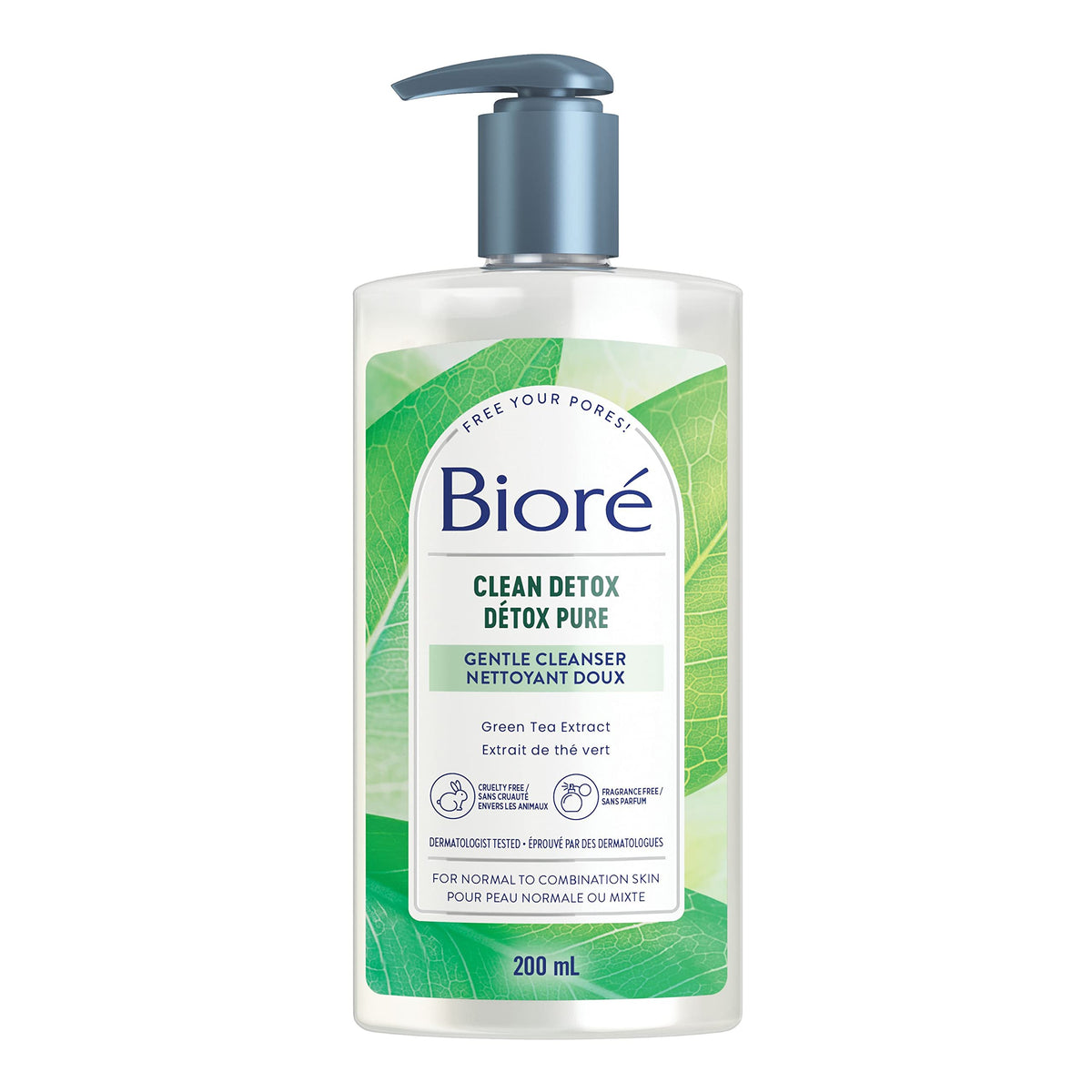 Bioré Clean Detox Gentle Cleanser, for Normal to Combination Skin, 200mL, Clear