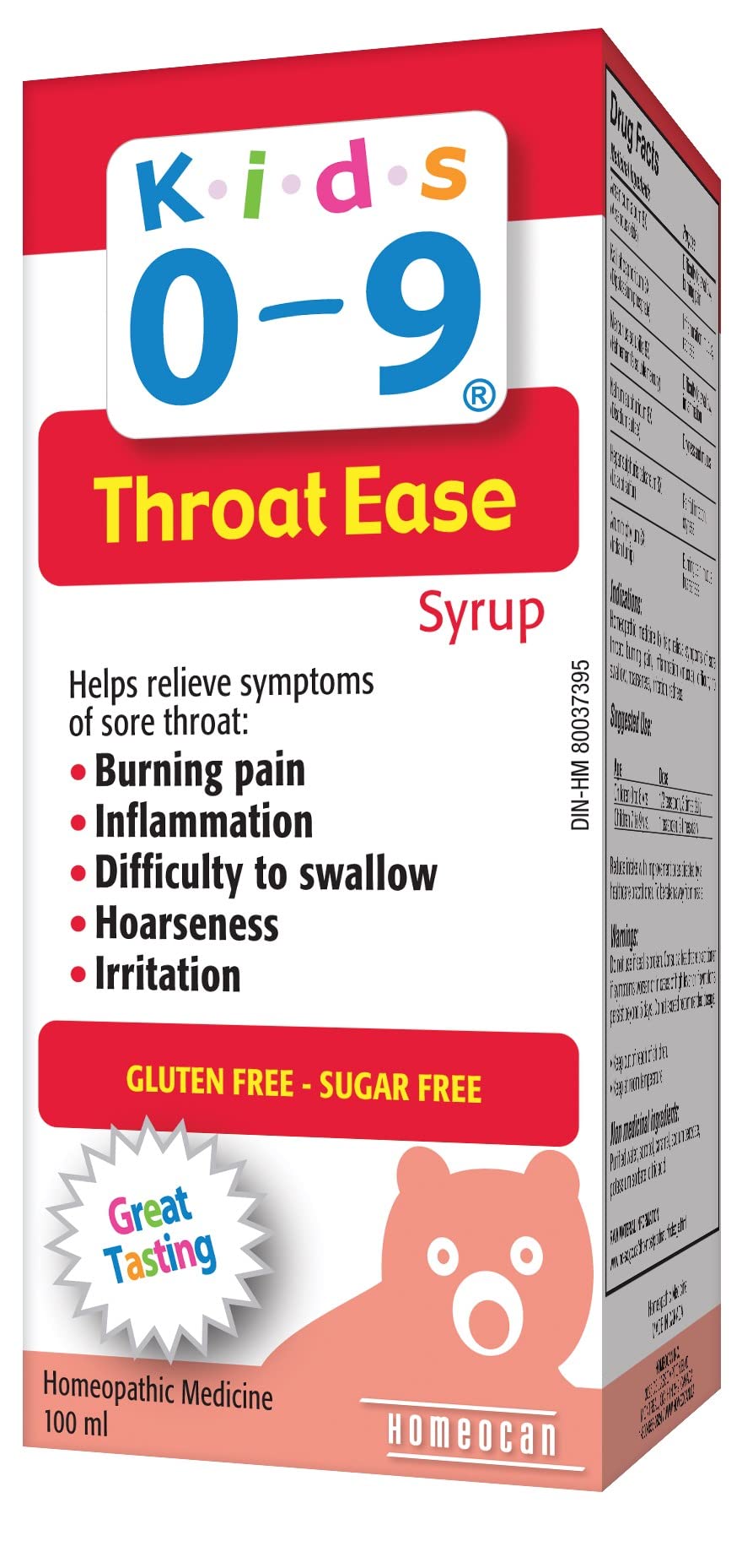 Kids 0-9 - Throat Ease Syrup, 100ml - Kids Sore Throat Relief, Burning Pain, Hoarseness, Irritation, Difficulty to Swallow, Redness Relief and Inflammation Supplement - Gluten and Sugar-Free