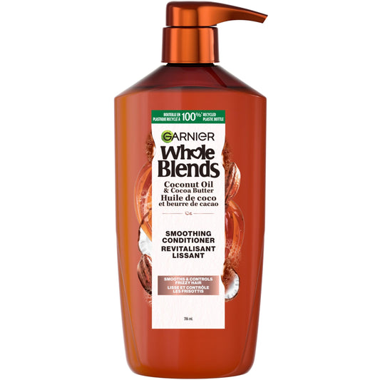 GARNIER Whole Blends Smoothing Conditioner for Frizzy Hair, with Coconut Oil and Cacao Butter Extract, Paraben-Free (786 mL) (Pack of 1)