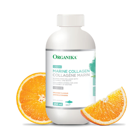 Organika Canadian-Made Liquid Marine Collagen - with Added Vitamin C and Biotin - Orange Flavour- 250ml