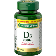 Nature's Bounty Vitamin D3 2500 IU, 300 Softgels, Helps to prevent Vitamin D deficiency, Value Size