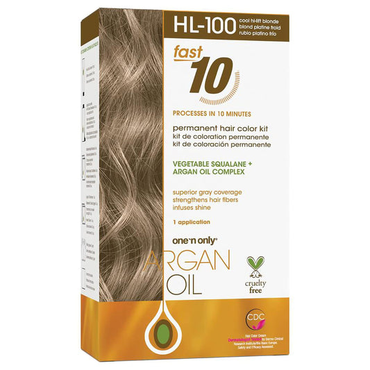 One n' Only One n Only Argan Oil Fast 10 Permanent Hair Color Kit - HL-100 Cool Hi-Lift Blonde Hair Color Unisex 1 Pc