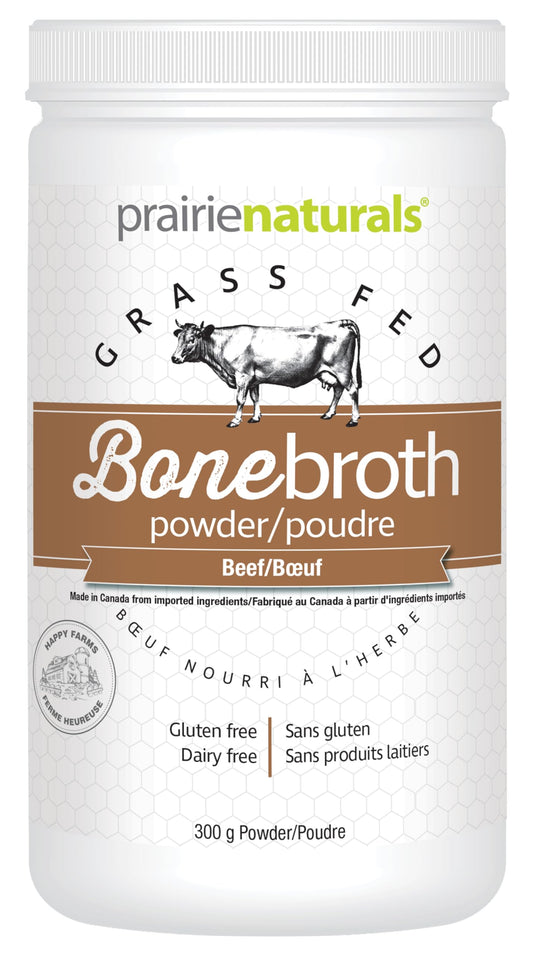 Prairie Naturals Beef Bone Broth Powder – Unflavoured & No Added Seasonings – Rich Collagen Protein, Easy to Digest & Gut Friendly – Easy to Mix – No MSG, No Preservatives – Gluten-Free, Dairy-Free – 300 g