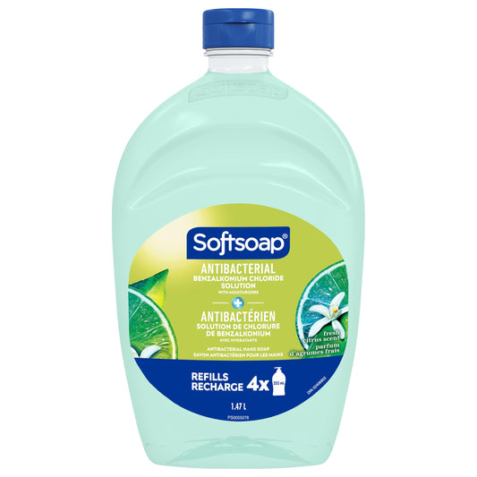 Softsoap Antibacterial Liquid Hand Soap with New Easy Pour Spout, Kitchen and Bathroom Hand Soap, Fresh Citrus Scent, 1.47 L Refill