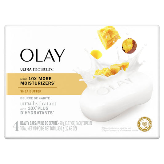 Olay Moisture Outlast Ultra Moisture Shea Butter Beauty Bar with Vitamin B3 Complex, 90 g, 4 count
