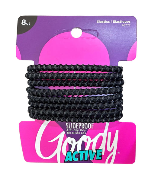 Goody SlideProof Hair Tie Elastics, 4mm, Black and Brown, 8-count