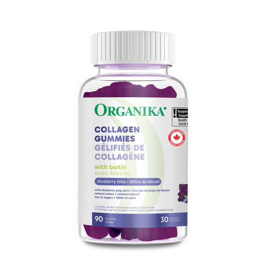 Organika Collagen Gummies - Blueberry Flavour - 2500 mg of Collagen Per Serving plus Biotin For Better Skin, Hair and Joint Health Pasture-Raised Cattle, Gluten and Dairy-Free 90 Gummies