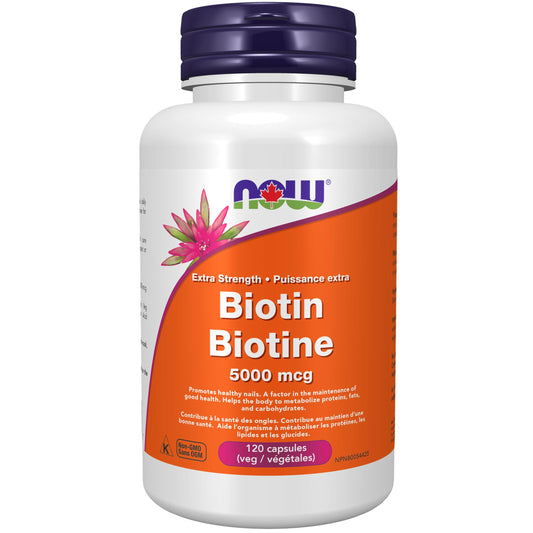 NOW Supplements, Biotin 5,000 mcg, Amino Acid Metabolism, Energy Production, 120 Veg Capsules