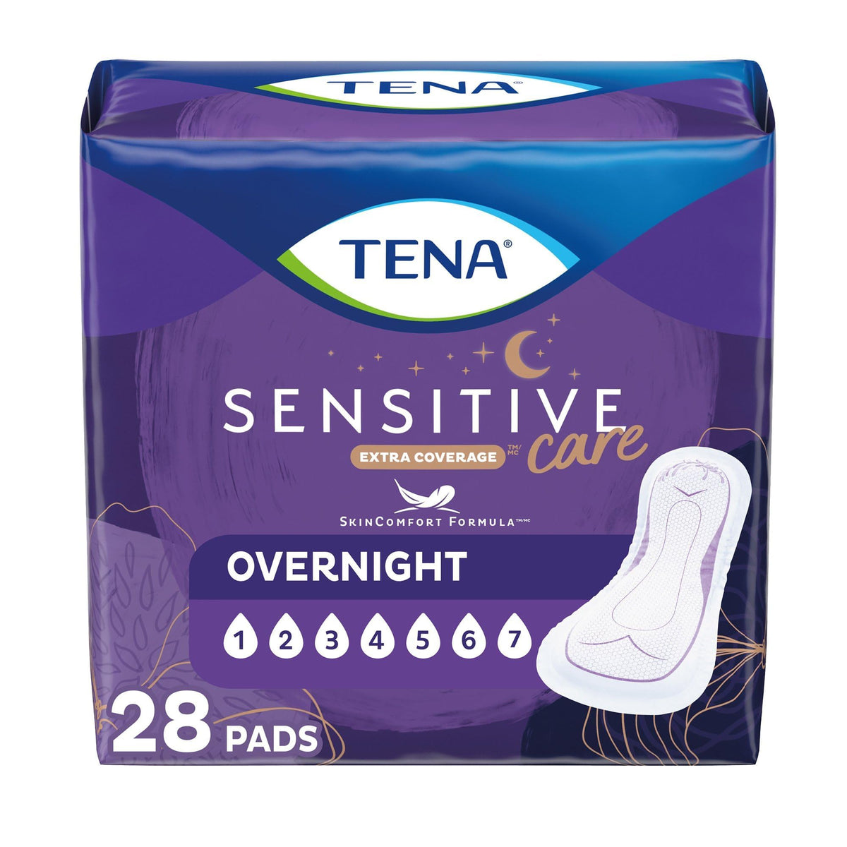 TENA Intimates Overnight Dry-Fast Core Adult Female Bladder Control Pads, 16 Inch, 28 Count, 1 Pack