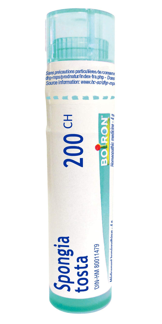 Boiron Spongia tosta 200ch,Homeopathic medicine. Each tube contains 4 g (approximately 80 pellets)