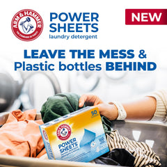 ARM & HAMMER Laundry Detergent Power Sheets - Quick Dissolve Strips - Up to 100 Loads - Convenient, Plastic Jug-Free Packaging - Fresh Linen Scent - 50 count