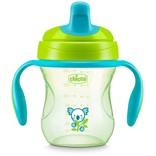 Chicco Semi-Soft Trainer with Bite-Resistant Spout and Spill-Free Lid 7oz.| Removable, Non-Slip Handles | Top-Rack Dishwasher Safe | Easy to Hold Ergonomic Indents | Green| 6+ Months