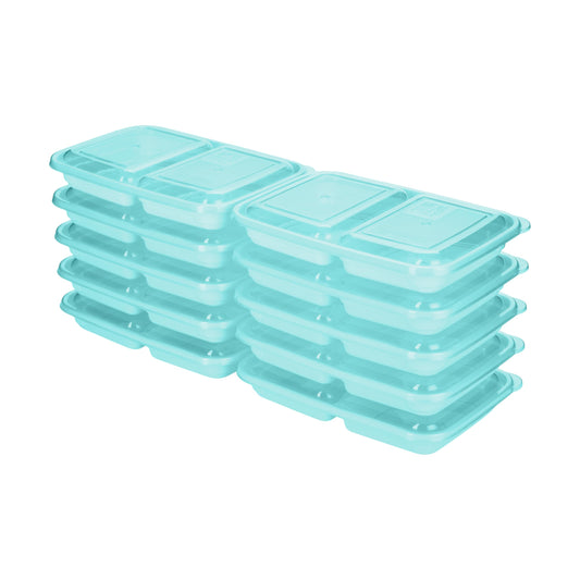 GoodCook Meal Prep Rectangle Snack Containers, 10 Pack, Light Blue, BPA-Free, Reusable 3-Compartment, Portable Snack Box, Microwave & Freezer Safe, with Lids for Portion Control