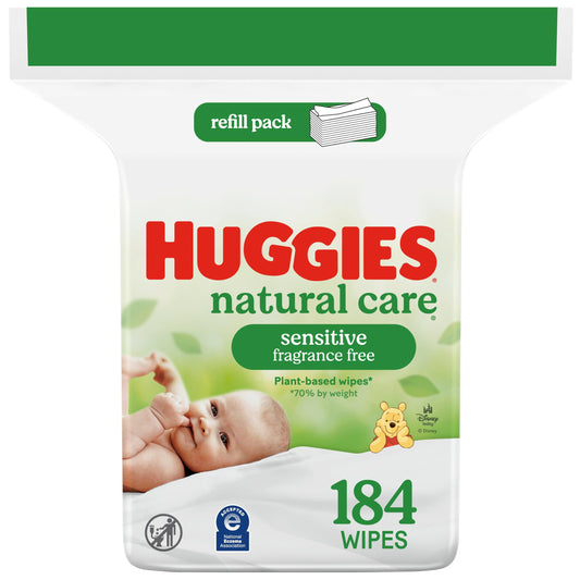 HUGGIES Natural Care Baby Wipes, Refill Pack (184 Sheets Total), Fragrance-free, Alcohol-free, Hypoallergenic