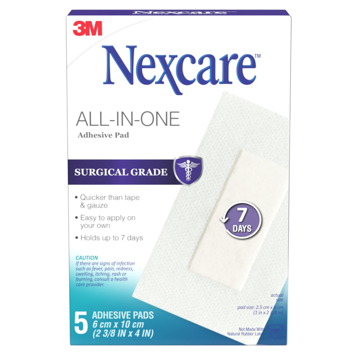 Nexcare™ All-in-One Adhesive Pad H3564-CA, 2 3/8 in x 4 in (6 cm x 10 cm), 5/Pack