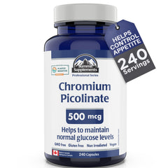 Chromium Picolinate 500mcg 240 Vegan Caps, 240-Day Supply, Supports Glucose Metabolism, Appetite & Craving Management, Metabolic & Muscle Support, GMO & Gluten-Free, Plastic Negative, Proudly Canadian