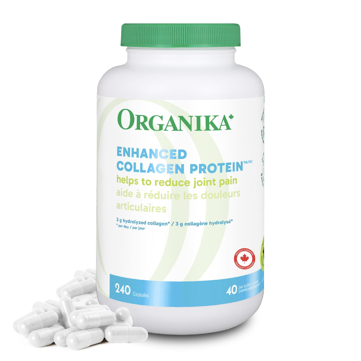 Organika Enhanced Collagen Protein Capsules - For Healthy Hair, Skin, Nails, Joints - Hydrolyzed For Better Absorption – Grass-Fed, Non-GMO - 240 Capsules