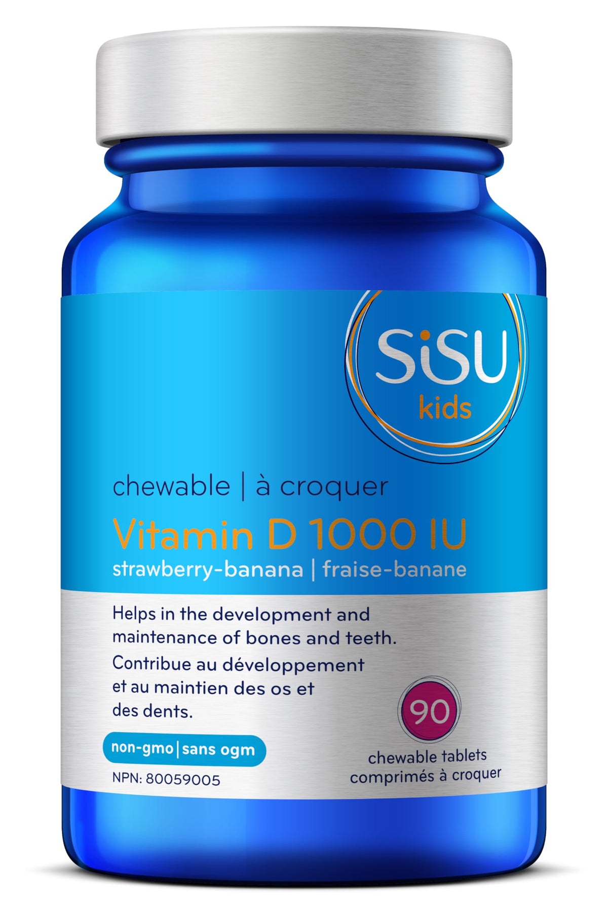 Sisu Kids Vitamin D3 1,000 IU, Strawberry Banana Flavoured, 90 chewables.