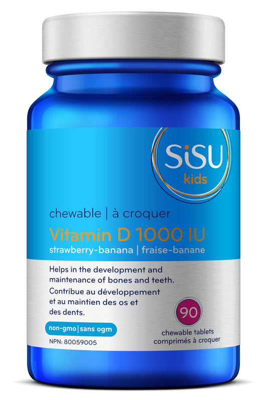 Sisu Kids Vitamin D3 1,000 IU, Strawberry Banana Flavoured, 90 chewables.