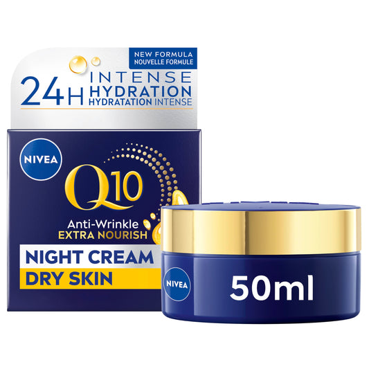 NIVEA Q10 Anti-Wrinkle Moisture Replenishment Night Cream, 50mL | Anti-wrinkle night face moisturizer with argan oil
