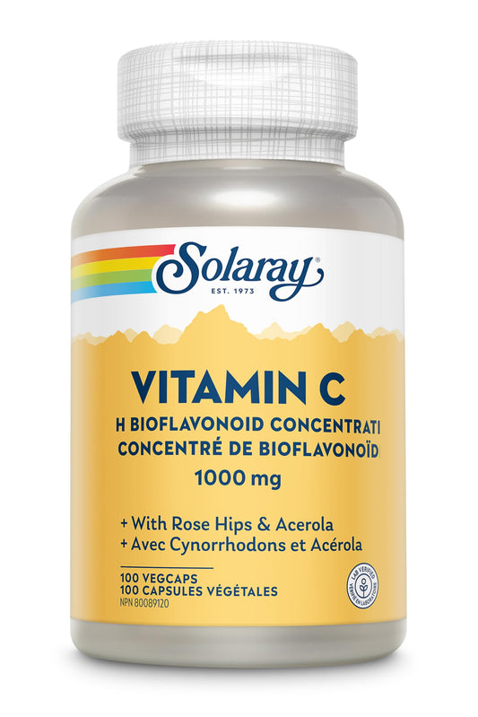 Solaray Vitamin C with Rose Hips, Acerola & Bioflavonoids | 1000mg | Supports Immune Function & Healthier Skin, Hair, Nails | Non-GMO | Vegan | 100 Ct (Pack of 1)