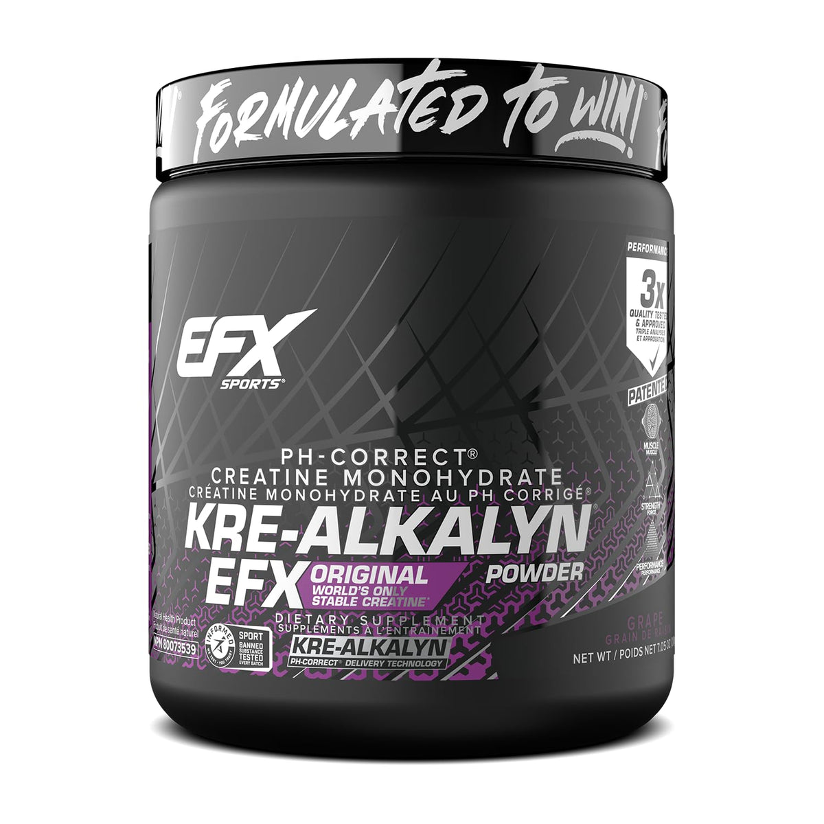 EFX Sports Kre-Alkalyn Powder 200g, PH-Correct Creatine Monohydrate | Multi-Patented Formula, Gain Strength, Build Muscle & Enhance Performance, Grape 200 gram