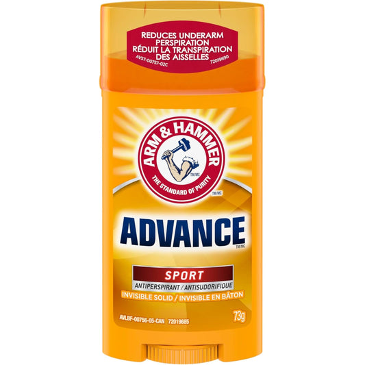 Arm & Hammer Advance Invisible Solid Antiperspirant Deodorant Stick, Sport, Powered by Baking Soda, 48H Protection, 73g