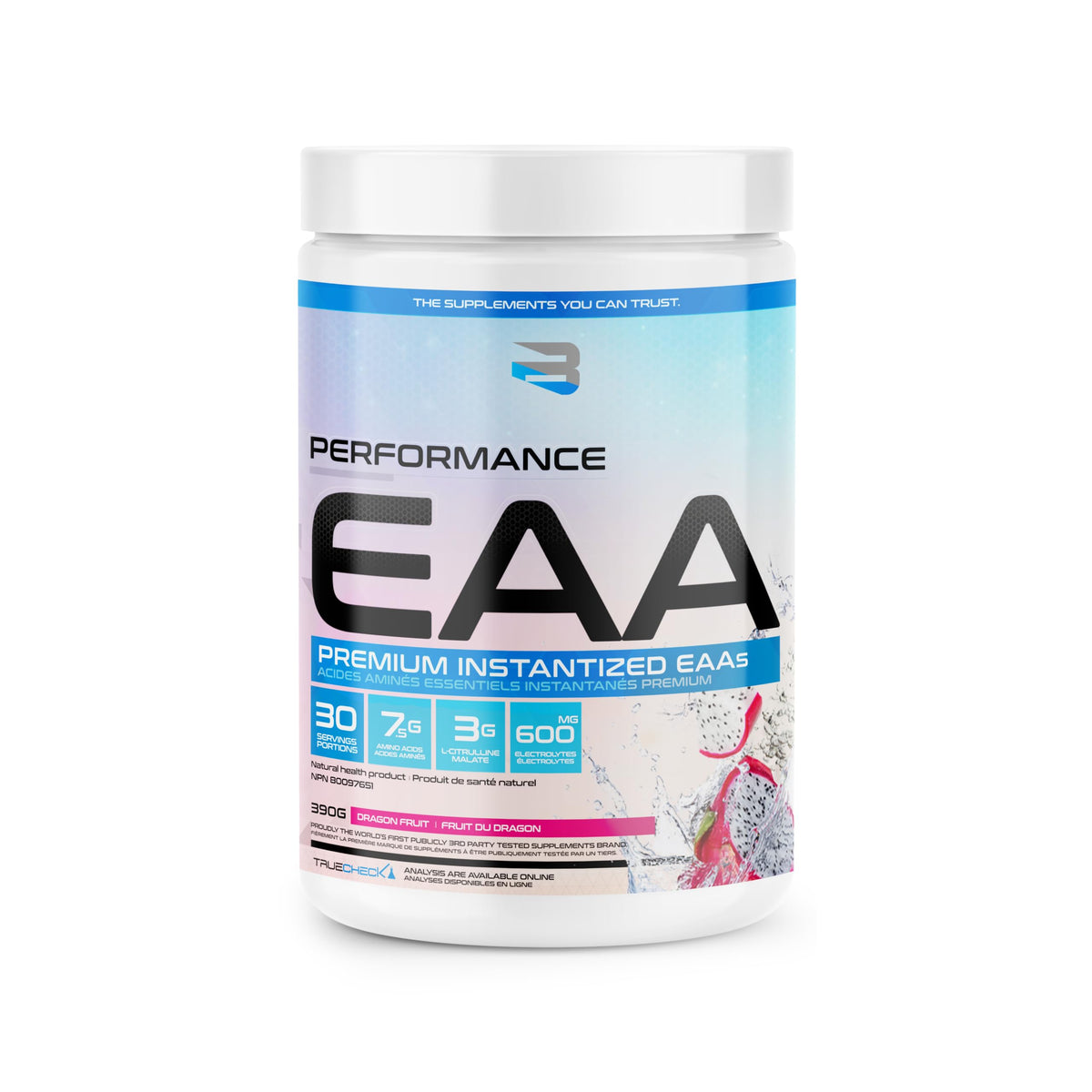 Believe Performance EAA – Essential Amino Acids for Muscle Recovery, Performance & Hydration – Sugar-Free Recovery Blend – Dragonfruit Flavor 30 Servings | 390g
