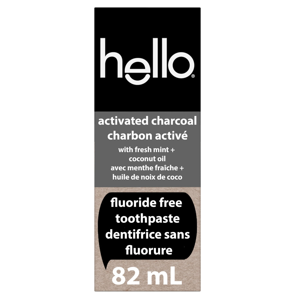 hello Epic Whitening Activated Charcoal Toothpaste, Fluoride Free Toothpaste with Charcoal and Coconut Oil, Whitens Naturally, Helps Remove Plaque, SLS Free, Fresh Mint, 82 mL Tube